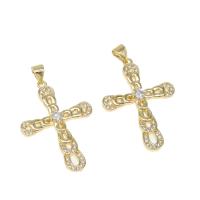 Cubic Zirconia Micro Pave Brass Pendant, Cross, micro pave cubic zirconia, golden, 32x23x4mm, Hole:Approx 4mm, Sold By PC