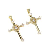 Cubic Zirconia Micro Pave Brass Pendant, Cross, micro pave cubic zirconia, golden, 34x24x3mm, Hole:Approx 4mm, Sold By PC