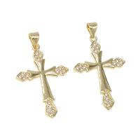 Cubic Zirconia Micro Pave Brass Pendant, Cross, micro pave cubic zirconia, golden, 30x20x2mm, Hole:Approx 4mm, Sold By PC