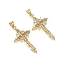 Cubic Zirconia Micro Pave Brass Pendant, Cross, micro pave cubic zirconia, golden, 32x18x4mm, Hole:Approx 4mm, Sold By PC