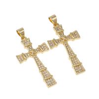Cubic Zirconia Micro Pave Brass Pendant, Cross, micro pave cubic zirconia, golden, 32x17x3mm, Hole:Approx 4mm, Sold By PC