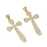 Cubic Zirconia Micro Pave Brass Pendant, Cross, micro pave cubic zirconia, golden, 32x17x2mm, Hole:Approx 4mm, Sold By PC