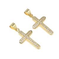 Cubic Zirconia Micro Pave Brass Pendant, Cross, micro pave cubic zirconia, golden, 22x13x3mm, Hole:Approx 4mm, Sold By PC