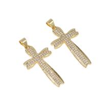 Cubic Zirconia Micro Pave Brass Pendant, Cross, micro pave cubic zirconia, golden, 31x17x2mm, Hole:Approx 4mm, Sold By PC