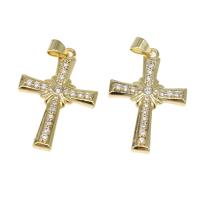 Cubic Zirconia Micro Pave Brass Pendant, Cross, micro pave cubic zirconia, golden, 30x20x3mm, Hole:Approx 4mm, Sold By PC