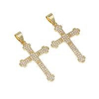 Cubic Zirconia Micro Pave Brass Pendant, Cross, micro pave cubic zirconia, golden, 32x21x2mm, Hole:Approx 4mm, Sold By PC