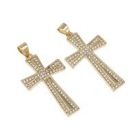 Cubic Zirconia Micro Pave Brass Pendant, Cross, micro pave cubic zirconia, golden, 32x18x2mm, Hole:Approx 4mm, Sold By PC