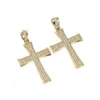 Cubic Zirconia Micro Pave Brass Pendant, Cross, micro pave cubic zirconia, golden, 28x18x2mm, Hole:Approx 4mm, Sold By PC