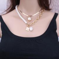 Mode-Multi-Layer-Halskette, Zinklegierung, mit Kunststoff Perlen, Modeschmuck & für Frau, keine, frei von Nickel, Blei & Kadmium, 36+7cm,45+7cm, verkauft von Strang