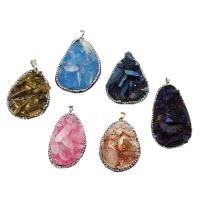 Ice Quartz Agate Pendant, Brass, with Ice Quartz Agate & Quartz, with rhinestone, more colors for choice, 56x45x16mm, Sold By PC