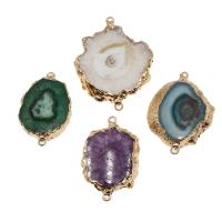 Ice Quartz Agate Connetor, Brass, with Agate, irregular, druzy style, more colors for choice, 43x32x6mm, Sold By PC