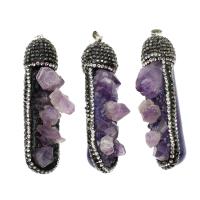 Ice Quartz Agate Pendant Brass with Ice Quartz Agate & Amethyst with rhinestone purple Sold By PC