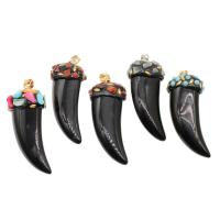 Gemstone Pendants Jewelry, Brass, with Gemstone, Horn, more colors for choice, 56x24x17mm, Sold By PC