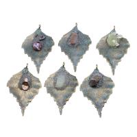 Bijoux pendentifs en laiton, avec pierre gemme & agate quartz de glace, plus de couleurs à choisir, 72x46x4mm, Vendu par PC