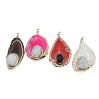 Gemstone Pendants Jewelry, Brass, with Gemstone & Ice Quartz Agate, more colors for choice, 62x41x17mm, Sold By PC