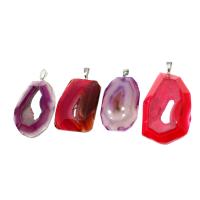 Agate Jewelry Pendants, Brass, with Agate, irregular, druzy style, more colors for choice, 77x47x15mm, Sold By PC