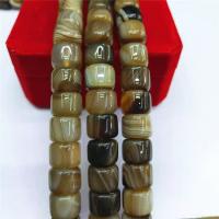 Natürliche Streifen Achat Perlen, Zylinder, poliert, Kaffeefarbe, 9.50x14mm, ca. 22PCs/Strang, verkauft per ca. 15 ZollInch Strang