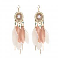 Fashion Feather Earring Zinc Alloy with Seedbead & Feather gold color plated folk style & for woman & enamel Sold By Pair