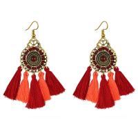 Fashion Fringe Earrings, Tibetan Style, with Polyester, gold color plated, dyed & folk style & for woman, more colors for choice, 80x20mm, Sold By Pair