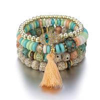 Wrap Bracelet Bodhi with Gemstone & Zinc Alloy gold color plated Bohemian style & for woman & with rhinestone & multi-strand Sold Per Approx 7.09 Inch Strand