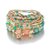 Wrap Bracelet Acrylic with Seedbead & zinc alloy bead & turquoise gold color plated Bohemian style & for woman & multi-strand Sold Per Approx 7.09 Inch Strand