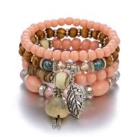 Wrap Bracelet Glass Beads with zinc alloy bead & Wood gold color plated Bohemian style & for woman & multi-strand Sold Per Approx 7.09 Inch Strand