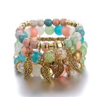Wrap Bracelet, Acrylic, with Glass Beads & Tibetan Style bead & turquoise, gold color plated, Bohemian style & for woman & multi-strand, more colors for choice, Sold Per Approx 7.09 Inch Strand