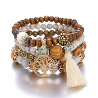 Wood Bracelets, with Tibetan Style bead & Polyester, gold color plated, Bohemian style & for woman & multi-strand, more colors for choice, Sold Per Approx 7.09 Inch Strand