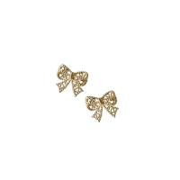 Brass Stud Earring Bowknot fashion jewelry & for woman nickel lead & cadmium free 11mm Sold By Pair