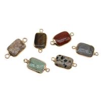 Драгоценный камень разъем, Латунь, с Полудрагоценный камень, Прямоугольная форма, Много цветов для выбора, 26x13x7mm, продается PC