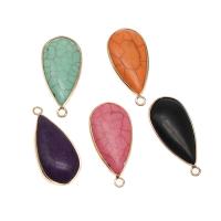 Ювелирные подвески из драгоценных камней, Латунь, с Природный камень & Синтетическая бирюза, Каплевидная форма, Много цветов для выбора, 34x16x7mm, продается PC