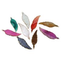 Gemstone Pendants Jewelry, Brass, with Gemstone, Leaf, more colors for choice, 51x50x12mm, Sold By PC