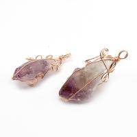 Quartz Gemstone Pendants, Brass, with Amethyst, purple, 55x18mm, Sold By PC