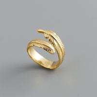925 Sterling Silver Cuff Finger Ring, Feather, plated, Adjustable & for woman, more colors for choice, 20x11mm, Sold By PC