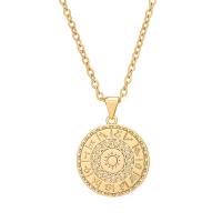 Cubic Zircon Micro Pave Brass Necklace with stainless steel chain Flat Round gold color plated micro pave cubic zirconia & for woman Sold Per Approx 19.68 Inch Strand