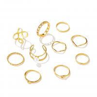 Juego de anillos de aleación de zinc, con Perlas plásticas, 10 piezas & Joyería & para mujer, dorado, libre de níquel, plomo & cadmio, Vendido por Set