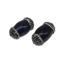 Natural Blue Agate Beads, with Rhinestone Clay Pave, Drum, blue, 27x15x15mm, Sold By PC
