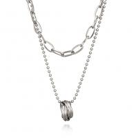 Mode-Multi-Layer-Halskette, Messing, mit Titanstahl, plattiert, Doppelschicht & für Frau, keine, 12mm, Länge:61 cm, verkauft von PC
