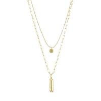 Mode-Multi-Layer-Halskette, Messing, plattiert, Doppelschicht & für Frau, goldfarben, 6x21mm, Länge:50 cm, verkauft von PC
