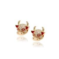 Cubic Zirconia Micro Pave Brass Beads, Bull, gold color plated, micro pave cubic zirconia, 11x11mm, Sold By PC