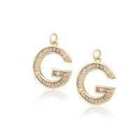 Cubic Zirconia Micro Pave Brass Pendant, Letter G, gold color plated, micro pave cubic zirconia, 18x20mm, Sold By PC