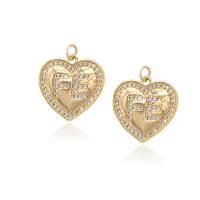 Cubic Zirconia Micro Pave Brass Pendant, Heart, gold color plated, micro pave cubic zirconia, 20x20mm, Sold By PC