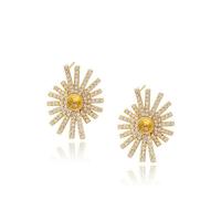 Brass Earring Stud Component Flower gold color plated micro pave cubic zirconia & for woman Sold By Pair