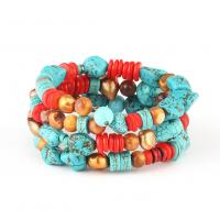 Fashion Turquoise Bracelets pearl with turquoise plated multilayer & Unisex mixed colors Sold By PC