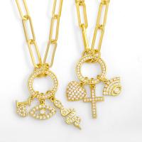 Cubic Zircon Micro Pave Brass Necklace, Animal, for woman & with cubic zirconia, golden, 38x20mm, Length:50 cm, Sold By PC