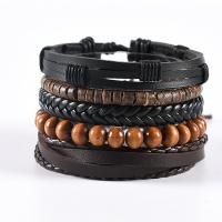 cuir PU bracelet, avec bois, 5 pièces & Réglable & pour homme, couleurs mélangées, Longueur:Environ 17-18 cm, Vendu par PC