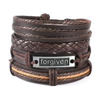 PU Leather Bracelet with Wax Cord & Zinc Alloy 4 pieces & Adjustable & for man brown Length Approx 17-18 cm Sold By PC