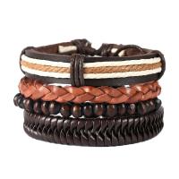 PU Leather Bracelet, with Wax Cord & Wood, 4 pieces & Adjustable & for man, mixed colors, Length:Approx 17-18 cm, Sold By PC