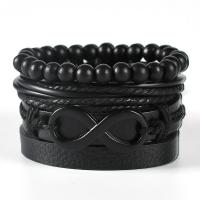 PU Leather Bracelet with Wood & Zinc Alloy 4 pieces & Adjustable & for man black Length Approx 17-18 cm Sold By PC