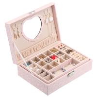 Multifunctional Jewelry Box PU Leather Double Layer & portable & with mirror Sold By PC